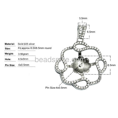 Pendant setting micro pave for woman necklace making with flower-shaped 31x22mm pin size4x0.5mm