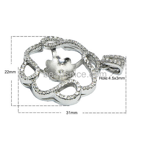 Pendant setting micro pave for woman necklace making with flower-shaped 31x22mm pin size4x0.5mm