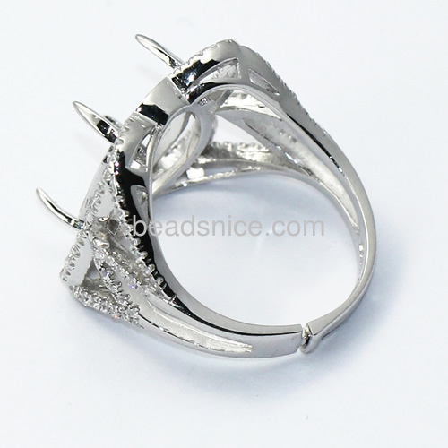Unique shiny 925 girls silver ring bases for costume jewelry adjustable US ring size 7 to 9