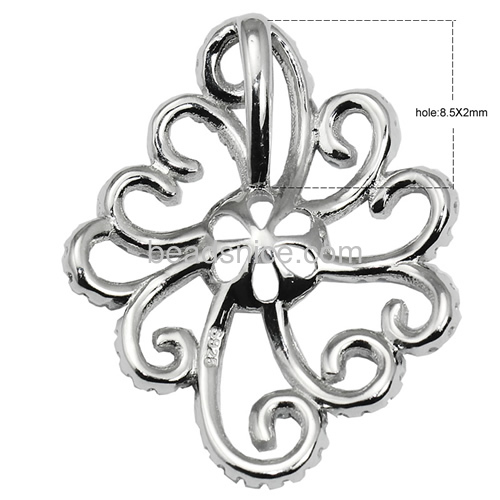 925 silver pearl pendant mounting fine jewelry wholesale flower 30X24.5mm pin size 1X3mm