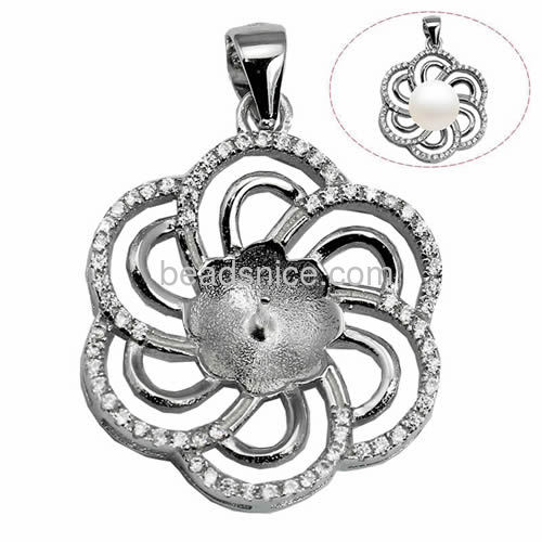 Fancy 925 silver pearl pendant settings flower shape for women 29X20mm pin size 0.5X4mm