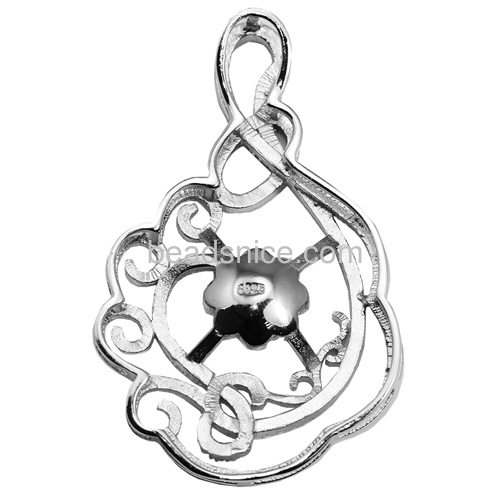 New silver jewelry 925 flower-shaped pendant setting mountings for jewelry supplier 41X26.5mm pin size 0.8X2mm