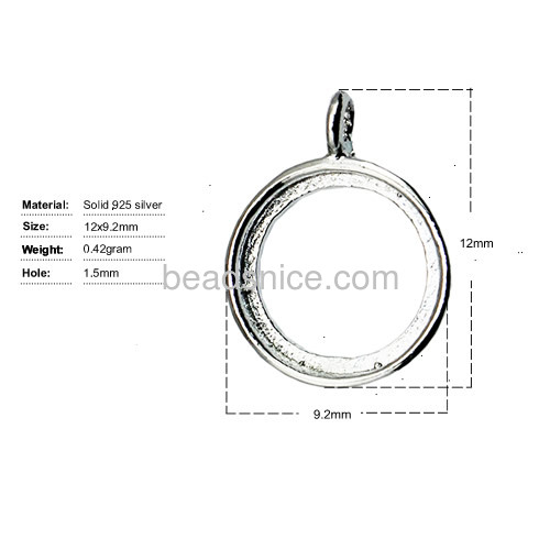 Pendant setting 925 sterling silver for jewelry makig with round-shaped  12x9.2mm