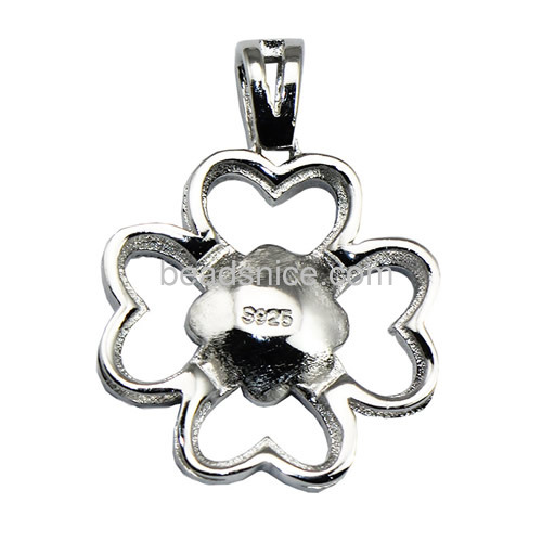 Micro pave pendant setting 925 sterling silver flower-shaped fine jewelry 25X18.5mm pin size 0.8X2mm