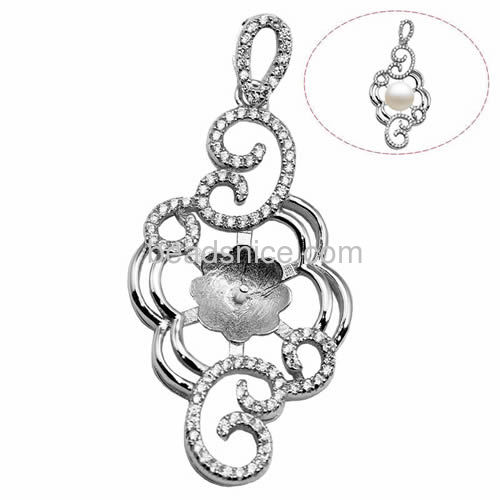 Sterling silver women's pendant setting for half-drilled pearl semi mount 44.5X20.5mm pin size 0.8X2.5mm