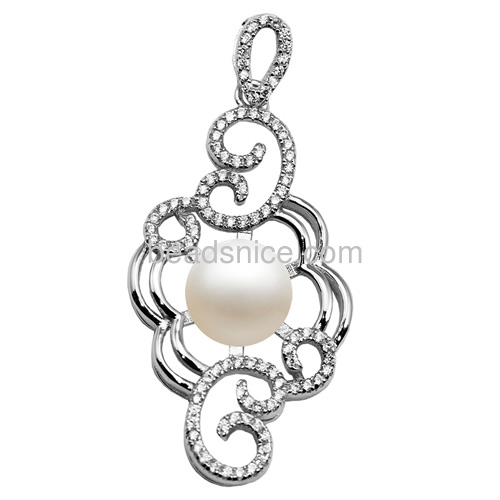 Sterling silver women's pendant setting for half-drilled pearl semi mount 44.5X20.5mm pin size 0.8X2.5mm