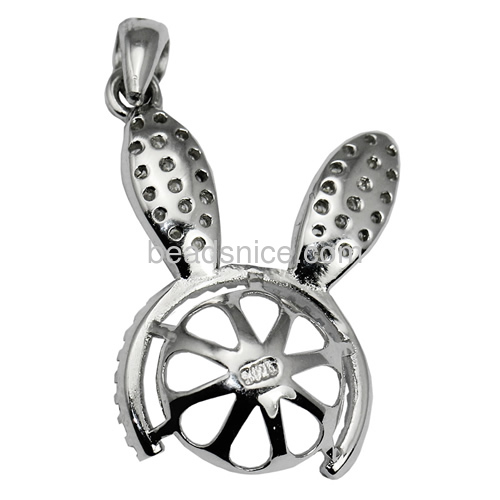 925 silver pendant setting for half-drilled pearl wholesale rabbit-shaped 29X16mm pin size 0.5X4mm