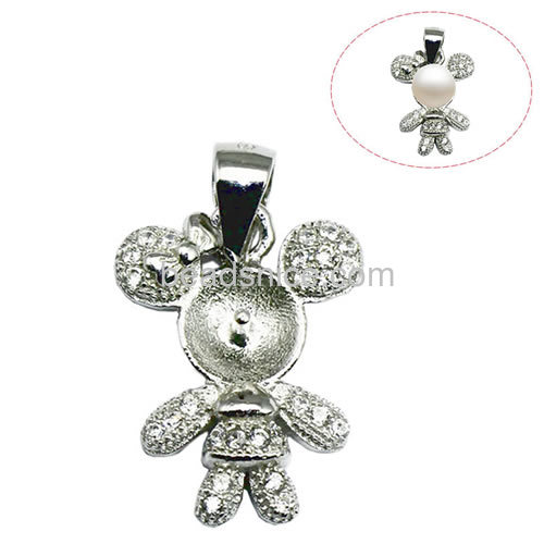 Nice jewelry pearl pendants setting 925 sterling silver micro pave for necklace making round 22x13mm pin 3.5x1mm