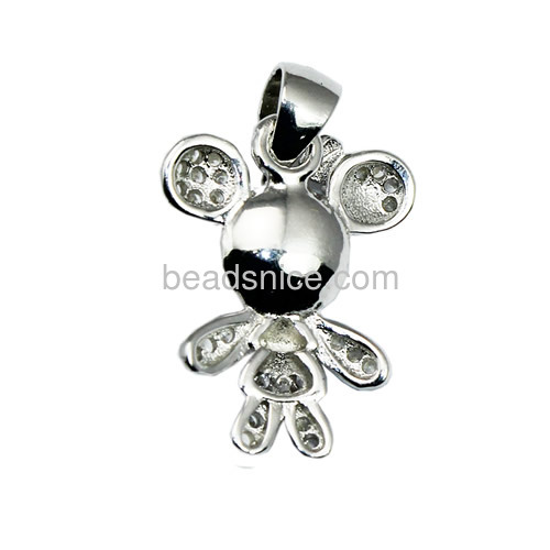 Nice jewelry pearl pendants setting 925 sterling silver micro pave for necklace making round 22x13mm pin 3.5x1mm
