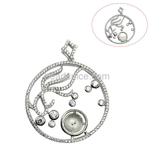 New charming jewelry pendants setting 925 sterling silver micro pave for half-drilled pearl round 42x33.5mm pin 4x1mm