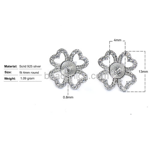 New earring studs setting sterling silver 925 for women Jewelry making micro pave flower