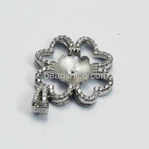 Micro pave pendant setting 925 sterling silver flower-shaped fine jewelry 25X18.5mm pin size 0.8X2mm