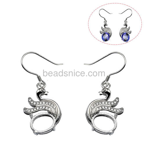Charming 925 sterling silver wire earring setting for earring making micro pave swan shaped