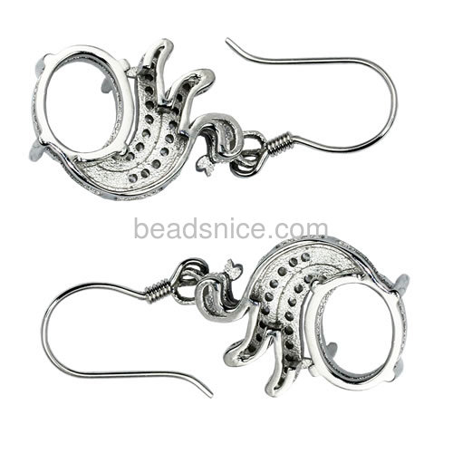 Charming 925 sterling silver wire earring setting for earring making micro pave swan shaped