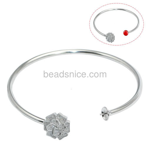 925 solid silver bracelet setting for half-drill beads pearl making 6.7 inch pin size 3.1x0.5mm