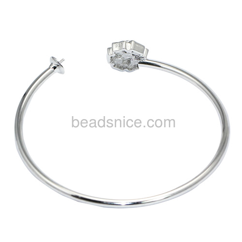 925 solid silver bracelet setting for half-drill beads pearl making 6.7 inch pin size 3.1x0.5mm