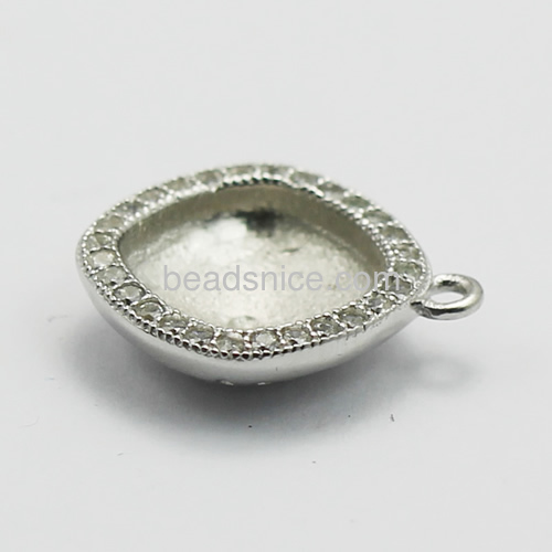 Blank pendant trays sterling silver rhombus pendants setting micro pave with crystal fit 13x13x4mm Austria crystal 4470