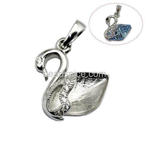 Swan pendant trays sterling silver micro pave crystal pendant setting fit 14x9mm Austria crystal 4230