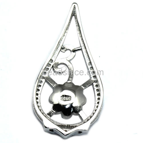 Charming Sterling siver 925 pendant setting for half-drilled pearl teardrop-shaped  33.5x16.5mm pin size 3X0.8mm