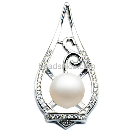 Charming Sterling siver 925 pendant setting for half-drilled pearl teardrop-shaped  33.5x16.5mm pin size 3X0.8mm