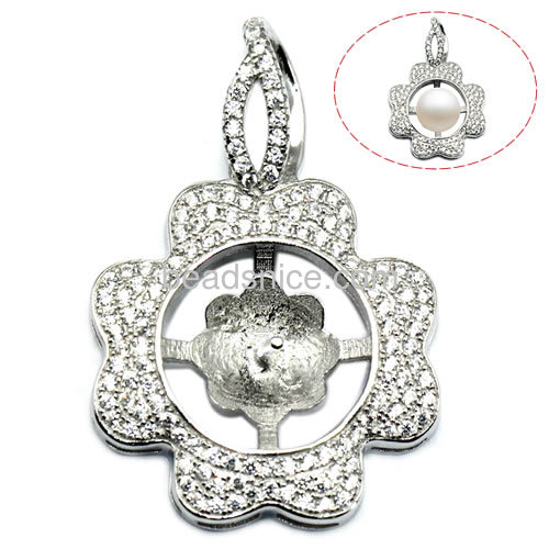 925 sterling silver pendant setting micro pave with flower-shapes 31.5X21.2mm pin size 4X0.8mm