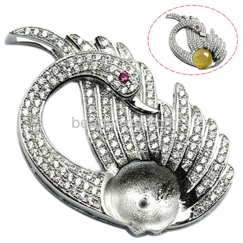 New charming necklace swan pendant settings for woman necklace making micro pave 34X20.5mm pin size 3.5X0.5mm
