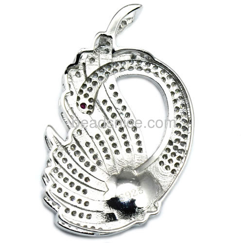 New charming necklace swan pendant settings for woman necklace making micro pave 34X20.5mm pin size 3.5X0.5mm