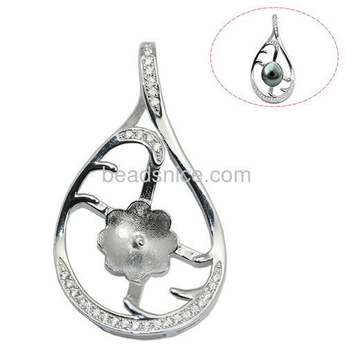 New necklace pendant setting sterling silver 925 for woman jewelry making drops-shaped 33x19mm pin size 4x0.5mm