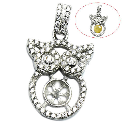 Charming 925 sterling silver jewelry pendant setting micro pave owl cat  24.5X13.5mm pin size 3X0.5mm