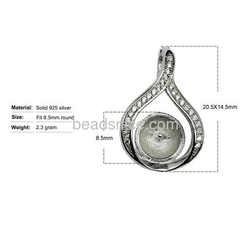 Sterling silver 925 jewelry pendant setting for woman necklace making micro pave  20.5x14.5mm pin size 2.5x0.5mm
