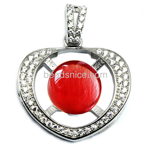 New 925 sterling silver jewelry heart pendant setting for woman necklace making micro pave 24.5X19mm pin size 1X0.8mm