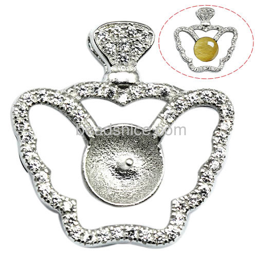 Fancy 925 sterling silver pendant setting decoration accessories crown 20X19.5mm pin size 3X0.8mm
