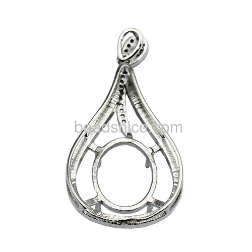 Hot seller pendant setting micro pave with crystal sterling silver for woman jewelry making 42x21mm pin 4.5x1mm