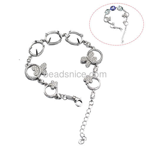 Sterling silver chain bracelet setting micro pave with zircon 6.2inch