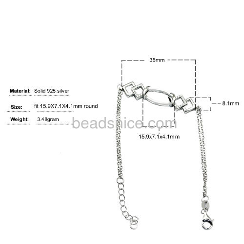 Sterling silver micro pave zircon chain bracelet setting
