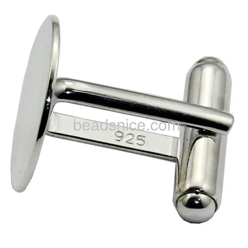 Solid 925 siver cuff link finding in sterling silver  8mm flat pad