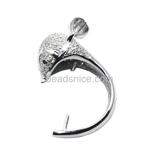 Sterling silver micro pave pendant setting with crystal for jewelry making 22x16mm