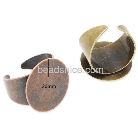 Brass wide band ring bases with round glue pads  lead-safe nickel-free