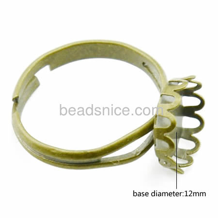 Brass Bezel Ring Base，Lace Edge, adjusable lead-safe nickel-free