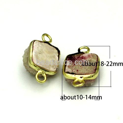 Natural quartz  druzy connector charms with brass gold plated 1/1 loop nickel free  lead safe