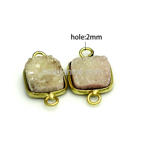 Natural quartz  druzy connector charms with brass gold plated 1/1 loop nickel free  lead safe