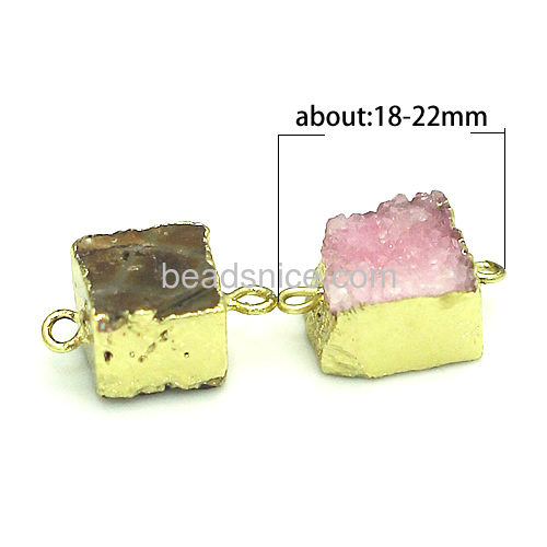 wholesale natural quartz  druzy stone connector with brass gold plated 1/1 loop nickel free  lead safe