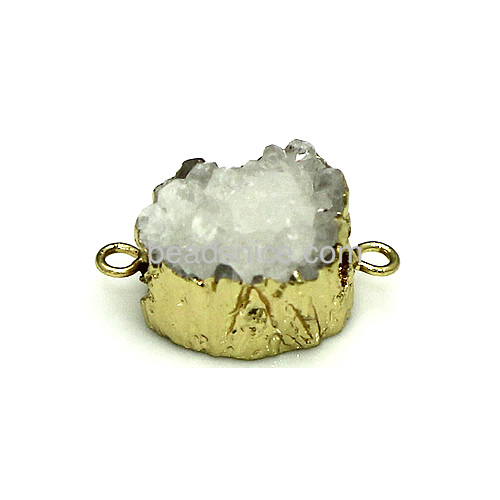 wholesale natural quartz  druzy connector charms,fashion stone connector,natural stone jewelry with brass gold plated 1/1 loop n