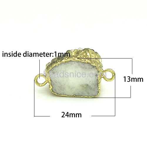 wholesale natural quartz  druzy connector charms,fashion stone connector,natural stone jewelry with brass gold plated 1/1 loop n
