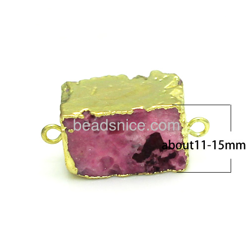 Natural quartz druzy connectors square double bail charm pendant Connector with 24k gold electroplated edge