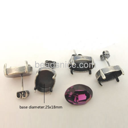 Earrings Posts with settings,Lead-Safe,Nickel-Free,rack plating,