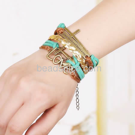 Jewelry Real leather bracelet,long 16-18cm,Flat,