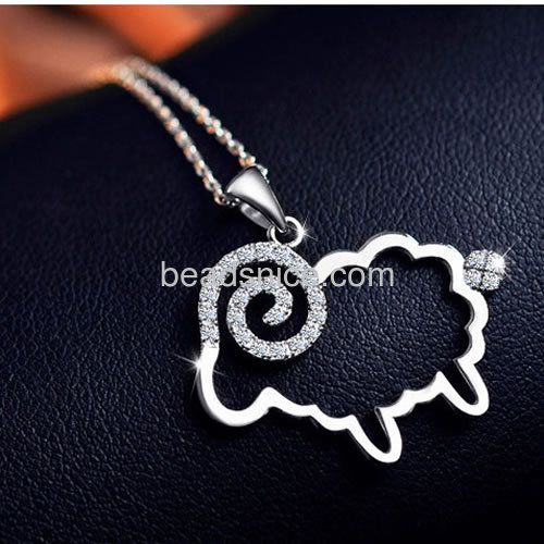 Fashion necklace hollow lamb pendant necklace sheep micro inlay zircon wholesale jewelry components sterling silver gifts