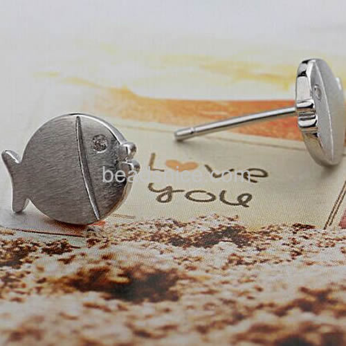 Silver fashion earring cute fish earrings women personalized brushed surface wholesale jewelry components sterling silver gifts