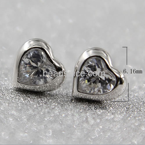 Silver crystal heart  earring stud tiny charm earrings women wholesale jewelry components sterling silver trendy gifts